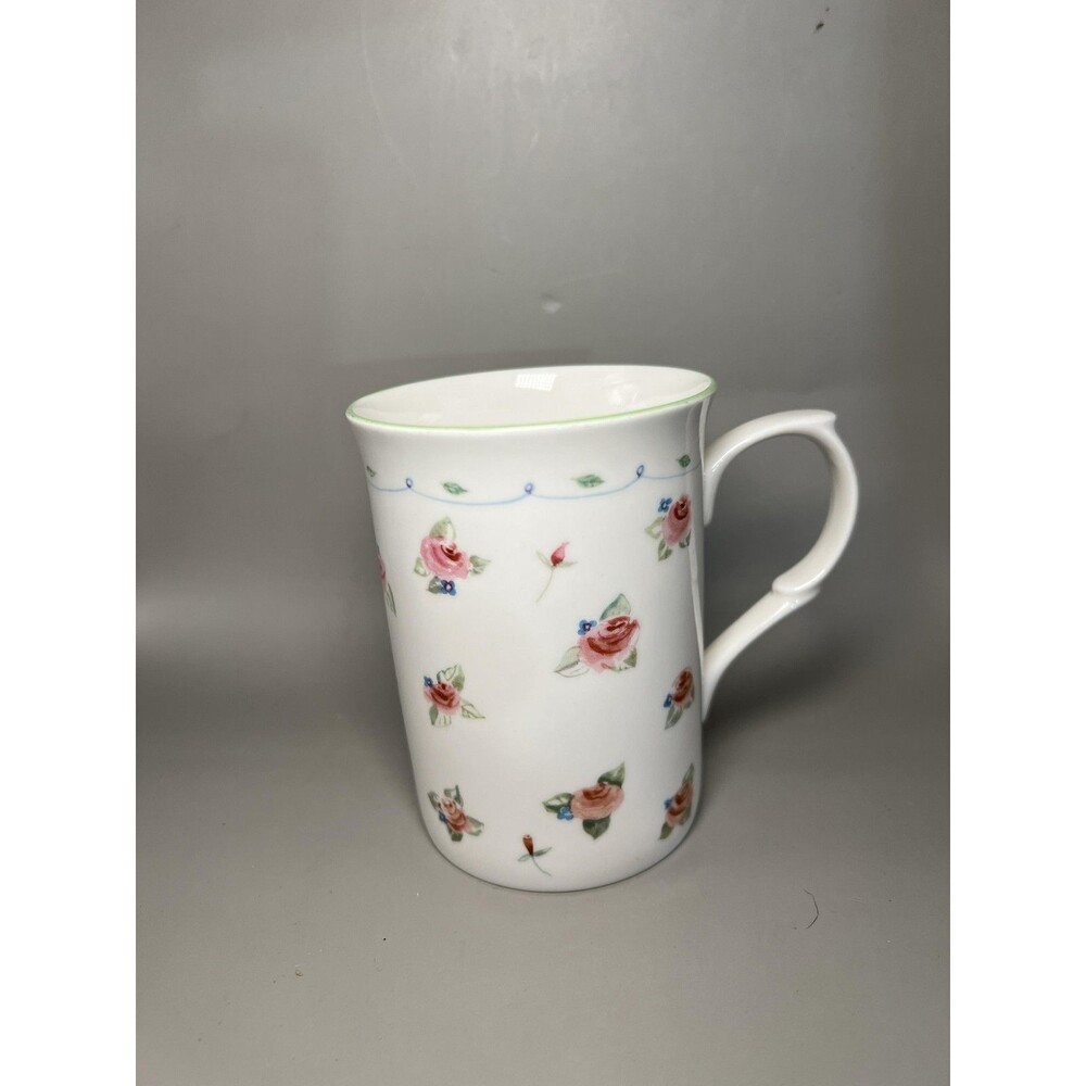 Rose Of England Pink Rose Tea Mug Floral Fine Bone China White England
